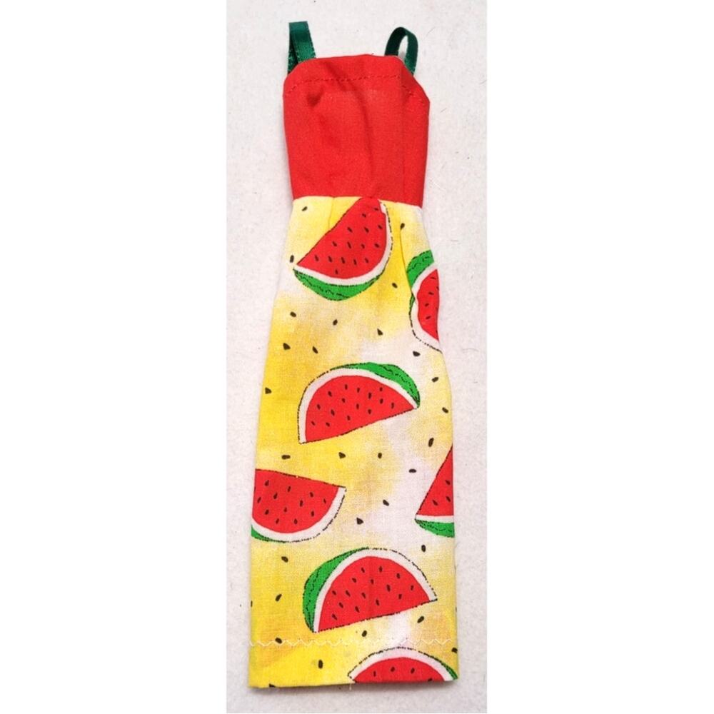 Barbie Size Watermelon Print Maxi Dress 1:6 Scale Handmade or Clone Yellow Red
